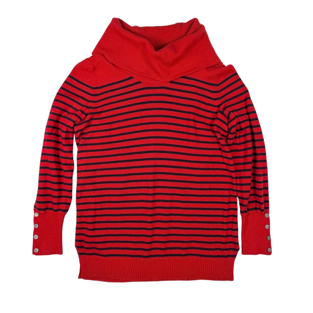 Lauren Ralph Lauren Cowl Neck Sweater Womens L Red Black Striped Wool Blend